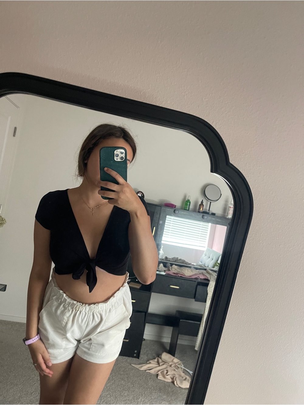 Garage Black Tie-Front Crop Top